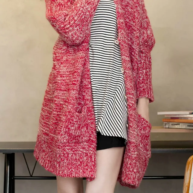 【Gennies 奇妮】針織寬鬆長版外套(紅TS803)