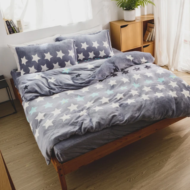 【絲薇諾】法蘭絨   星星 四件式鋪棉被套床包組 星情(加大)