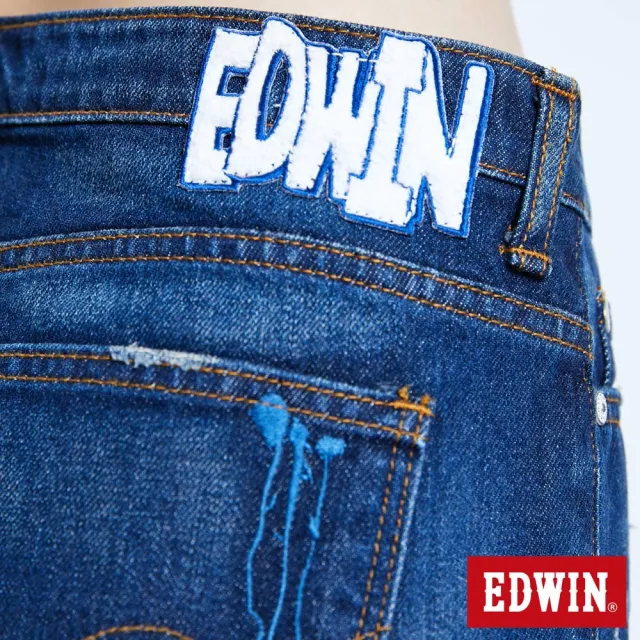 【EDWIN】女裝 拼貼破損加工短褲(中古藍)