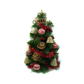 【摩達客】耶誕-1尺/1呎-30cm台灣製迷你裝飾綠色聖誕樹(含金鐘糖果球系/含LED20燈彩光插電式/免組裝)