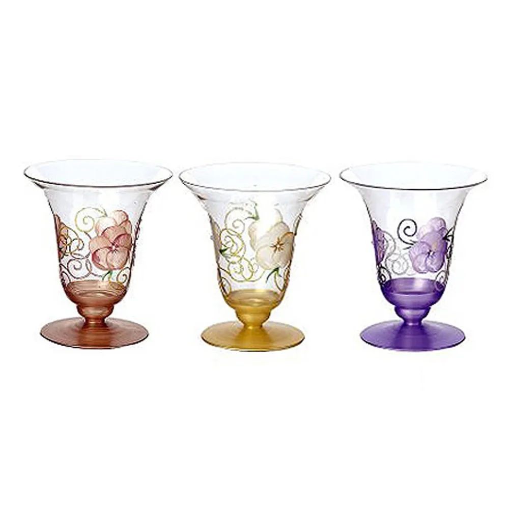 【Madiggan 貝斯麗】玫瑰系列 手工彩繪玻璃喇叭花瓶燭台(粉紅.紫色.金色 三色可選)