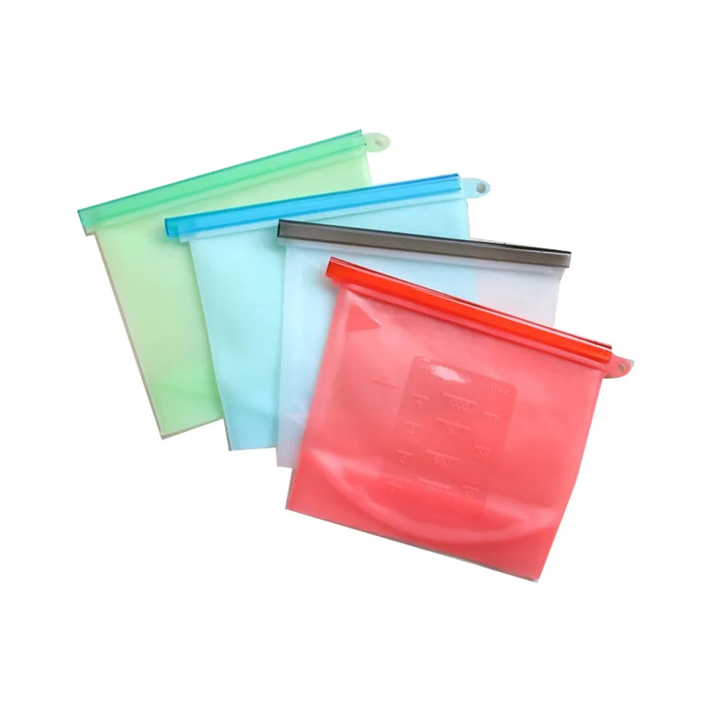 【日本KOMEKI】SGS認證 可微波食品級白金矽膠食物袋/保鮮密封袋1000ml- 6入組(顏色隨機 食物袋 分裝袋)