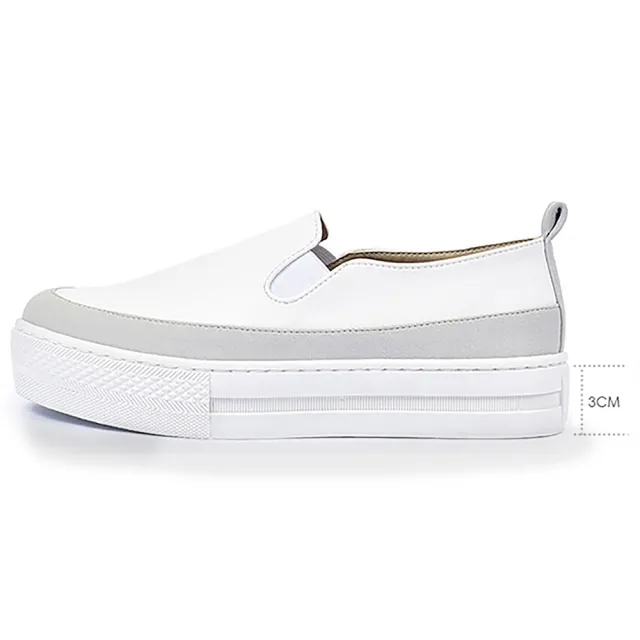 【FUFA Shoes 富發牌】雙色拼接厚底便鞋-黑/白 1BD05(平底鞋/便鞋/包鞋)
