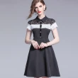 【a la mode 艾拉摩兒】肩上黑白撞色蕾絲素面裙洋裝(S-XL)