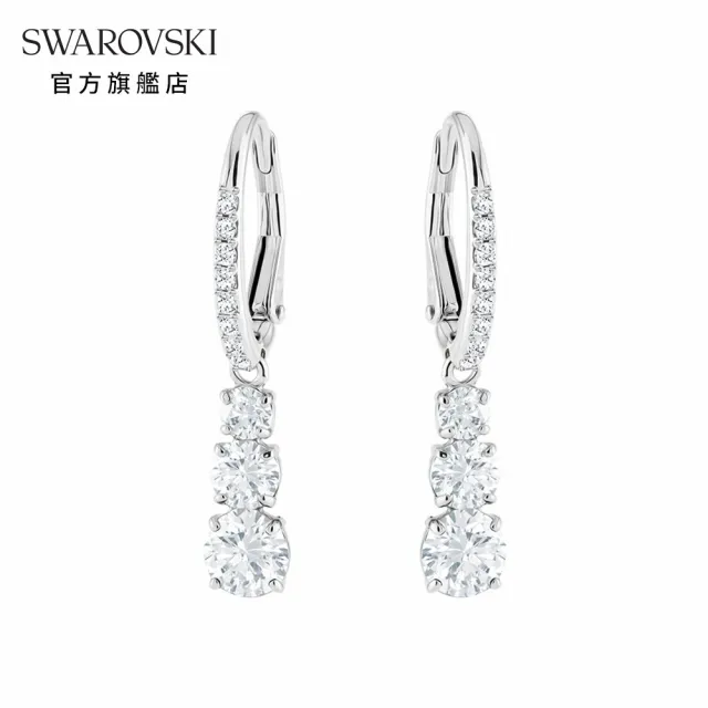 【SWAROVSKI 官方直營】Stilla Attract 大圈耳環 圓形切割 白色 鍍白金色