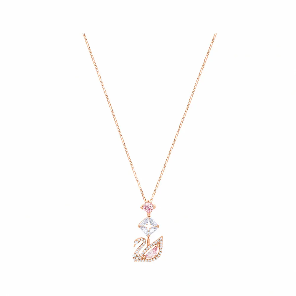 【SWAROVSKI 官方直營】Dazzling Swan 玫金色光彩粉紅天鵝Y形項鏈 交換禮物(Dazzling Swan)