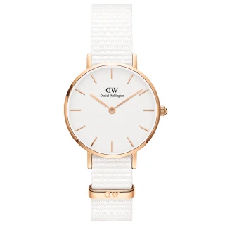 【Daniel Wellington】DW 手錶  Petite Dover 28mm純淨白織紋錶-玫瑰金框(DW00100313)