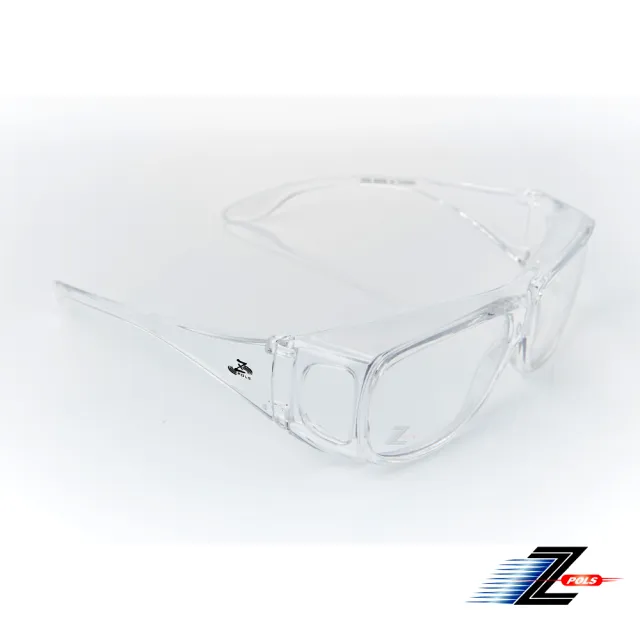 【Z-POLS】加大型可包覆眼鏡於內設計 全透明PC防爆安全鏡片 抗UV400防風防飛沫眼鏡(高品質高質感診所愛用)