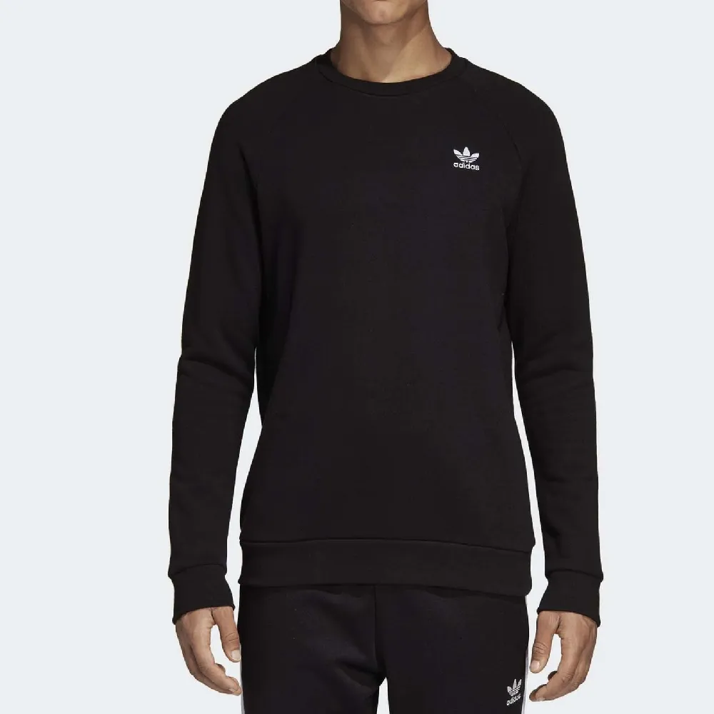 【adidas 愛迪達】上衣 Crewneck Sweatshirt 男款 愛迪達 大學T 衛衣 三葉草 圓領 保暖 黑 白(DV1600)