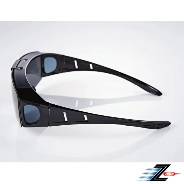 【Z-POLS】頂級設計可掀亮黑款 加大設計Polarized寶麗來偏光眼鏡(新一代可包覆近視眼鏡設計 抗UV400)