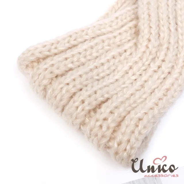【UNICO】秋冬新款保暖質感米白色馬海毛寬髮帶/髮飾(聖誕/髮飾)