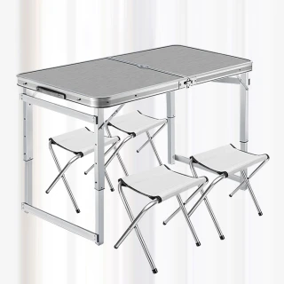 【VENCEDOR】鋁合金加粗方管露營桌 一桌四椅(露營必備 好收納 摺疊桌 工作桌 露營桌 露營組-2入)