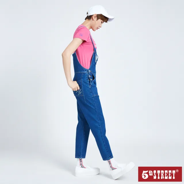 【5th STREET】女寬鬆吊帶褲-中古藍