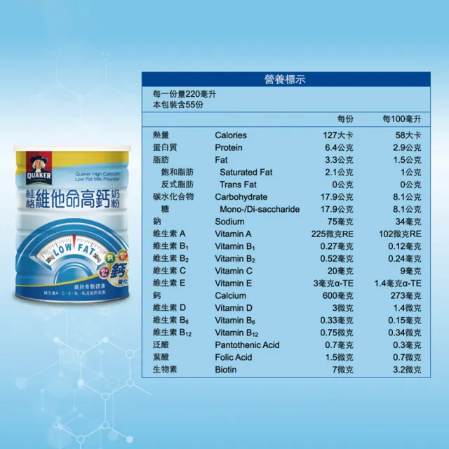 【QUAKER桂格】維他命高鈣奶粉1650gX2罐