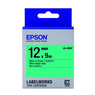 【EPSON】標籤帶 綠底黑字/12mm(LK-4GBP)