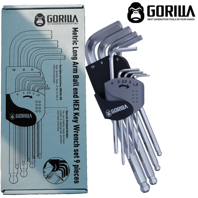 【GORILLA 紳士質人手工具】9in1六角扳手組(9pcs公制內六角球頭扳手)