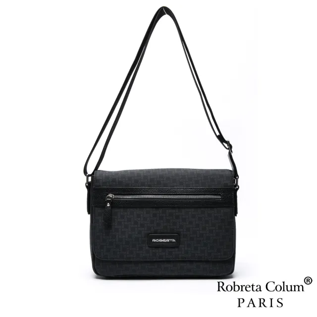 【Roberta Colum】雙11 真皮包包  雅痞牛皮掀蓋橫式斜背側背包