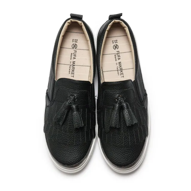 【FUFA Shoes 富發牌】流蘇滾銀邊百搭休閒鞋-黑 1BD26(女鞋/女懶人鞋/平底鞋/包鞋)
