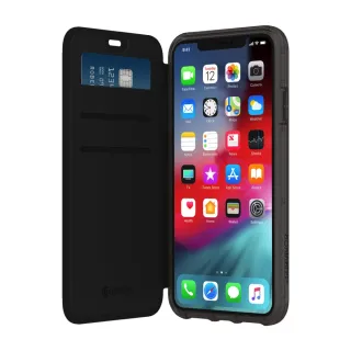 【Griffin】Survivor Clear Wallet for iPhone Xs Max 黑色側翻透黑背蓋防摔皮套