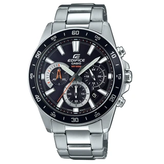 【CASIO 卡西歐】EDIFICE 時尚三眼男錶 不鏽鋼錶帶 黑 防水100米(EFV-570D-1A)