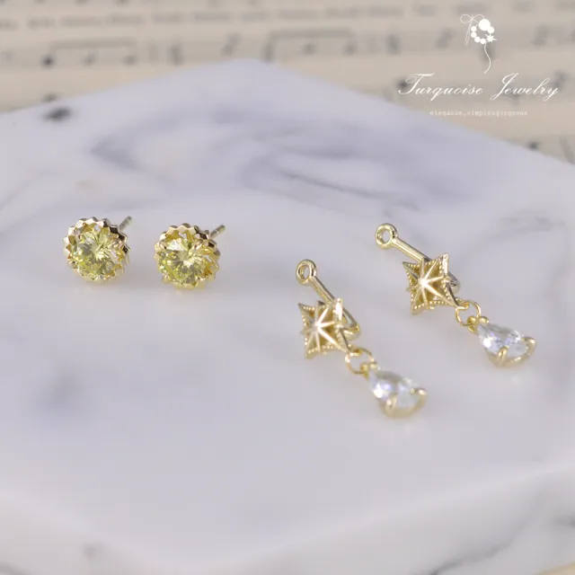 【Turquoise Jewelry】輕珠寶系列宇宙中的星軌綠色鋯石S925銀鍍金耳䁻+耳環組(tqsh0006)