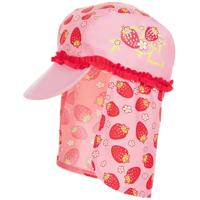 【Playshoes】嬰兒童抗UV防曬水陸兩用遮頸帽-草莓(護頸遮脖遮陽帽泳帽)