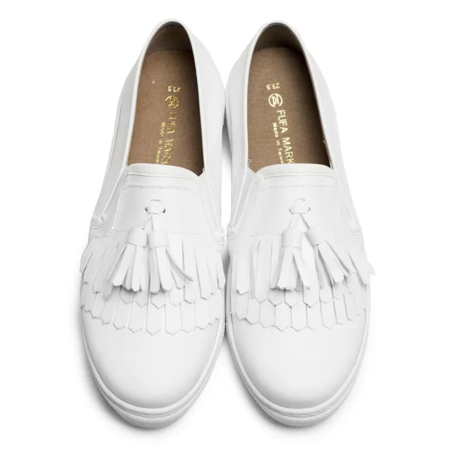 【FUFA Shoes 富發牌】流蘇感懶人鞋-白 1BD18(女鞋/女懶人鞋/小白鞋/便鞋)