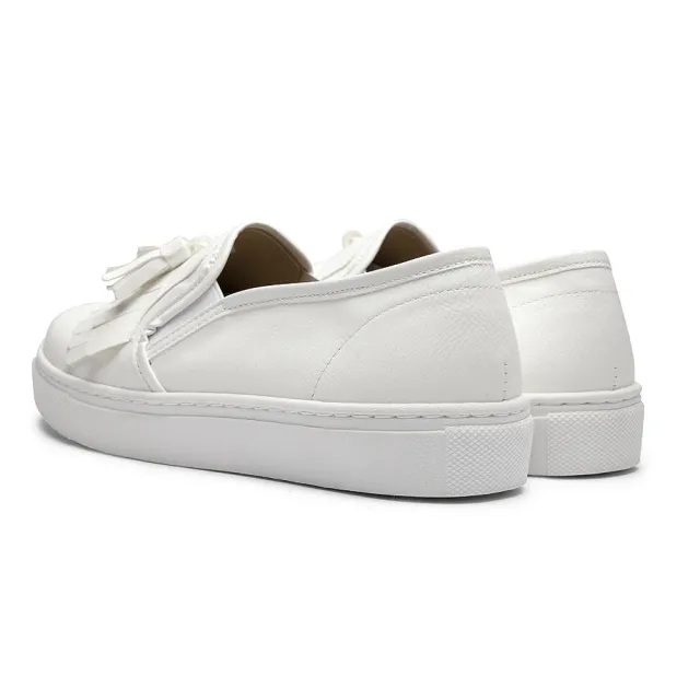 【FUFA Shoes 富發牌】流蘇感懶人鞋-白 1BD18(女鞋/女懶人鞋/小白鞋/便鞋)