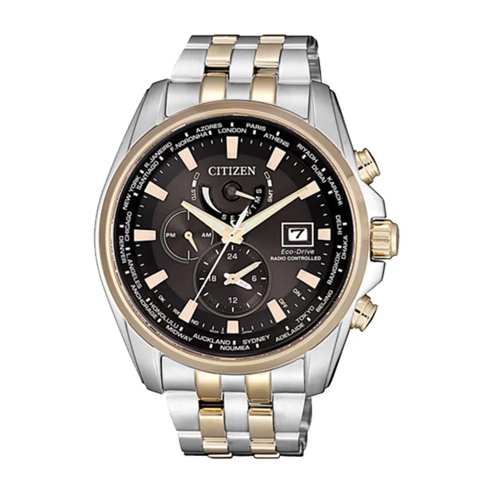 【CITIZEN 星辰】光動能三眼男錶 不鏽鋼錶帶 棕色錶面 藍寶石玻璃鏡面 萬年曆(AT9038-53E)