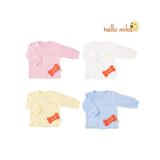 【hello mika 米卡】精梳棉嬰幼兒提花長袖前開扣上衣(四色超值組)