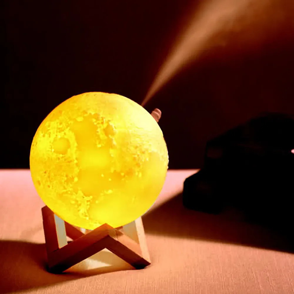【ANTIAN】3D打印月球燈加濕器 送木質支架 水氣噴霧加濕器(夜燈香氛機/噴霧加濕器 情人節禮物)