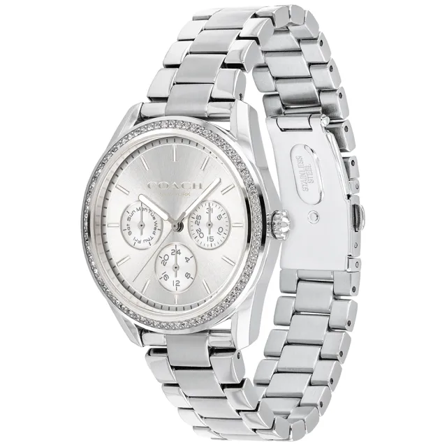 【COACH】官方授權經銷商 Preston 摩登晶鑽三眼手錶-36mm/銀 母親節 禮物(14503265)