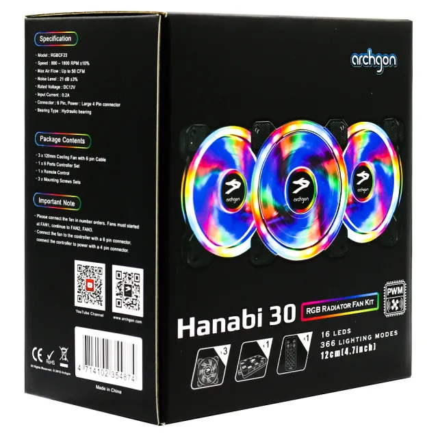 【Archgon亞齊慷】RGBCF26 Hanabi 60 PWM RGB(電競風扇組-6入)