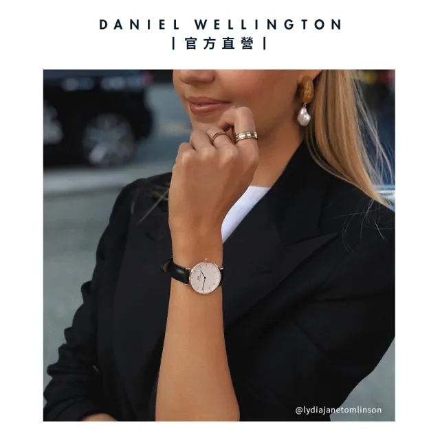 【Daniel Wellington】DW 手錶  Petite Sheffield 32mm爵士黑真皮皮革錶-玫瑰金框(DW00100174)