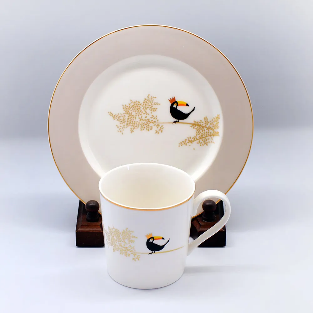 【Portmeirion 波特玫琳恩】SARA MILLER設計師款小動物樂園系列獨享杯+盤套組--大嘴鳥(實用杯盤組)