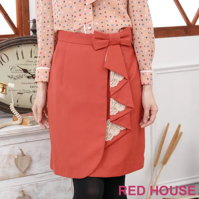 【RED HOUSE 蕾赫斯】蝴蝶結蕾絲短裙(共2色)