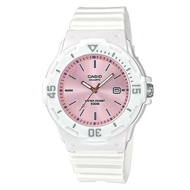 CASIO 卡西歐 金屬光澤錶面運動潛水風格腕錶-白X粉面(LRW-200H-4E3)