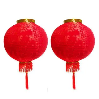 【摩達客】農曆春節元宵 16吋植絨魚福紅燈籠 一組兩入