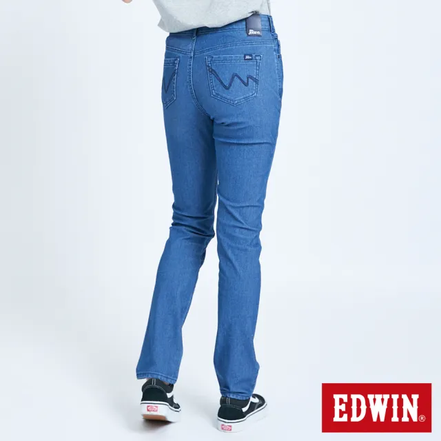 【EDWIN】女裝 JERSEYS EJ7透氣錐形迦績長褲(中古藍)