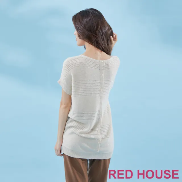 【RED HOUSE 蕾赫斯】後門襟條紋長版針織衫(卡其)