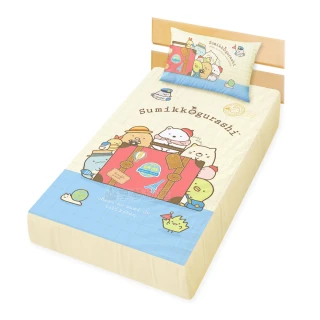 【享夢城堡】精梳棉單人床包枕套3.5x6.2二件組(角落小夥伴 環遊世界-米黃)