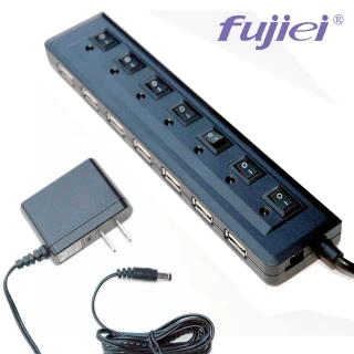 【Fujiei】強磁 7 port獨立開關 HUB集線器(附台灣製2A變壓器 AJ1052)