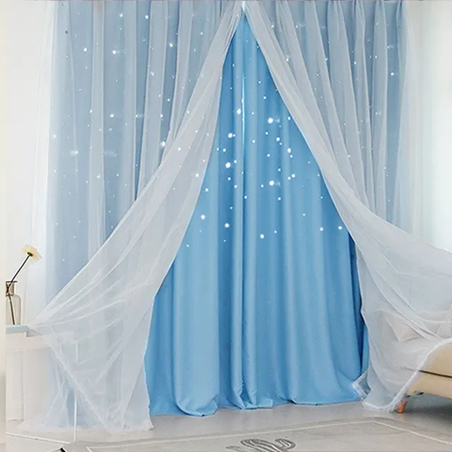 【小銅板】雙層浪漫白紗鏤空星星窗簾 單片寬100*高180-2片入(總寬200公分)