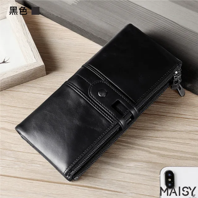 【MAISY】復古多功能容量真皮手拿長夾(現+預  棕色 / 咖啡色 / 紅色 / 黑色)