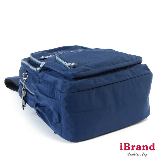 【iBrand】雙11 百搭簡約素色多層收納後背包(深海藍)