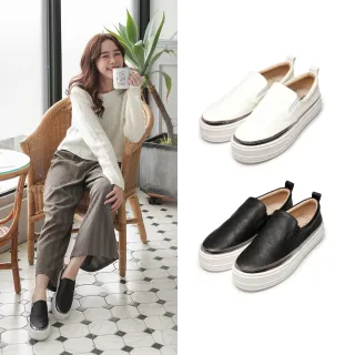 【FUFA Shoes 富發牌】厚底低調皮質懶人鞋-黑/白 1BE33(平底鞋/便鞋/包鞋)