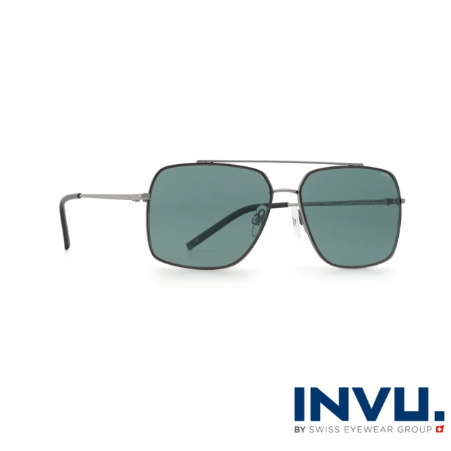 【INVU瑞士】來自瑞士飛行員造型水銀偏光太陽眼鏡(綠灰-P1900C-)