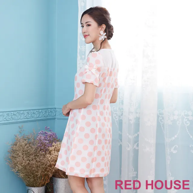 【RED HOUSE 蕾赫斯】粉嫩圓點蝴蝶結洋裝(粉色)