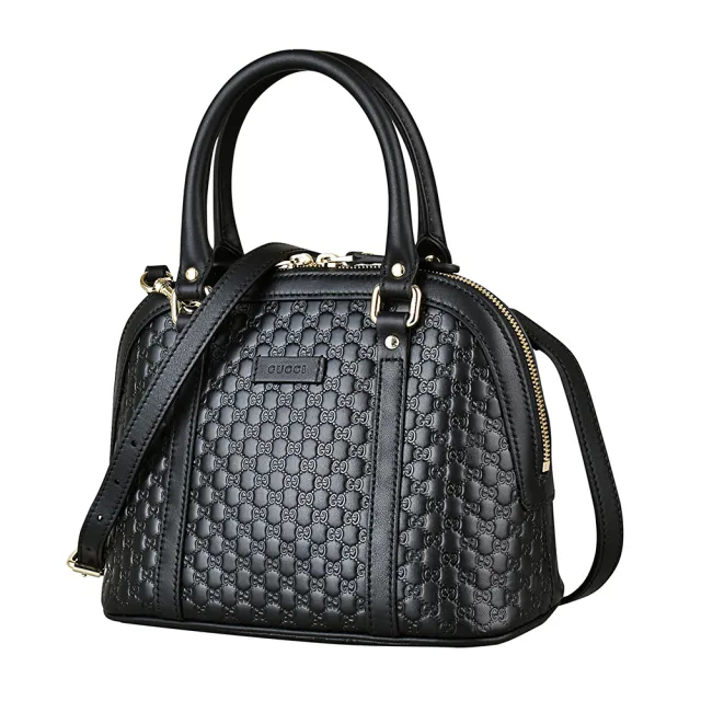 【GUCCI 古馳】GUCCI GUCCISSIMA經典GG壓紋LOGO牛皮拉鍊手提斜背貝殼包(黑)