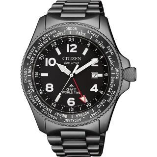 【CITIZEN 星辰】PROMASTER GMT 限量光動能兩地時間手錶-灰/42mm 送行動電源(BJ7107-83E)